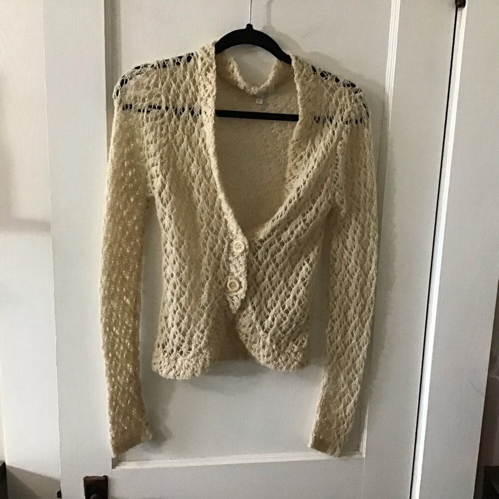 Delia's Crochet Oatmeal Boho Cardigan xs